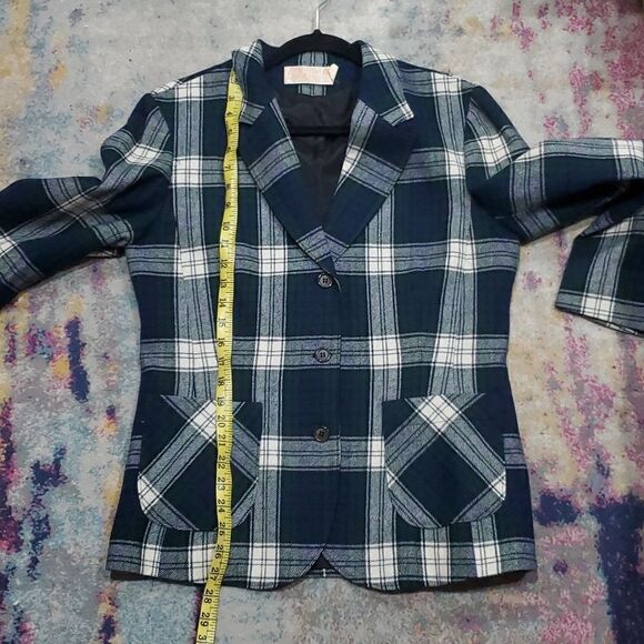Vintage Pendleton Tartan Wool Blazer Jacket in Green & Plaid Size 6 - Picture 7 of 12